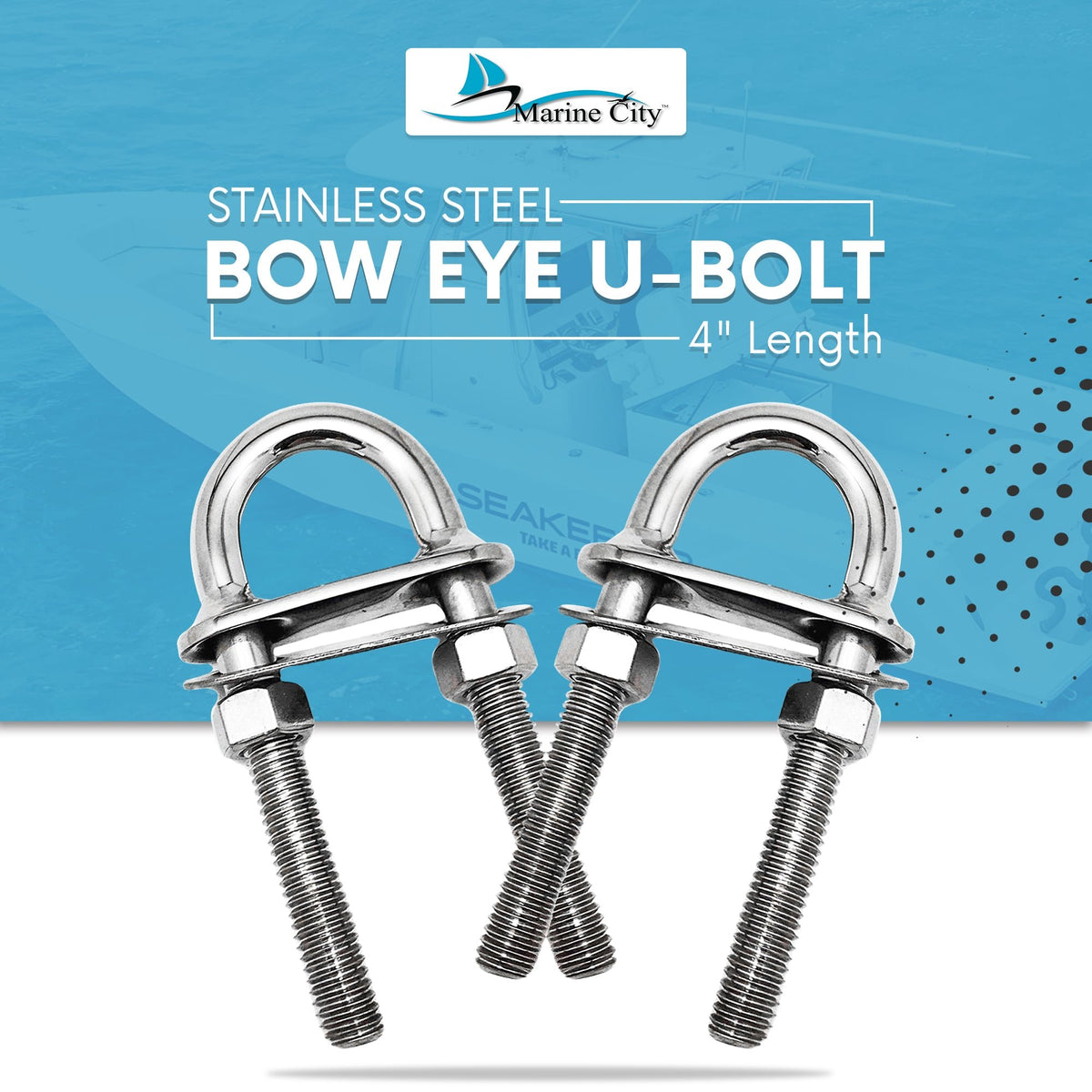 Stainless Steel 3/8" Welding Plate Bow Eye U-Bolt 4" Length M824248