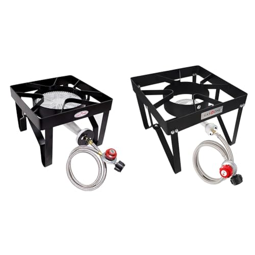 200K BTU Propane Burner with Adjustable 0-20Psi Regulator and Steel Braided Hose S66975