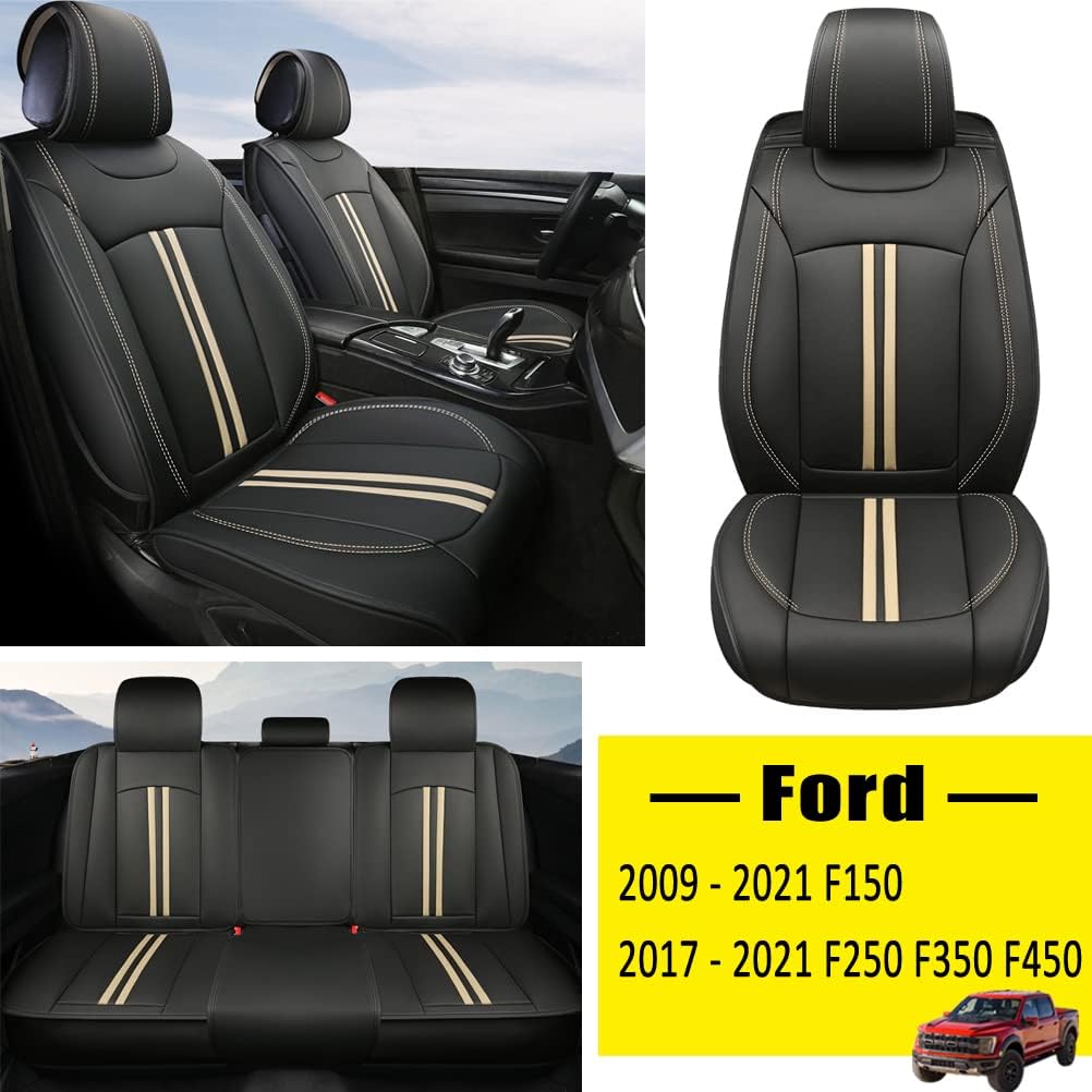 Front Seat Covers Faux Leather Pickup Trucks Seat Protectors (Black+Grey) Z8660
