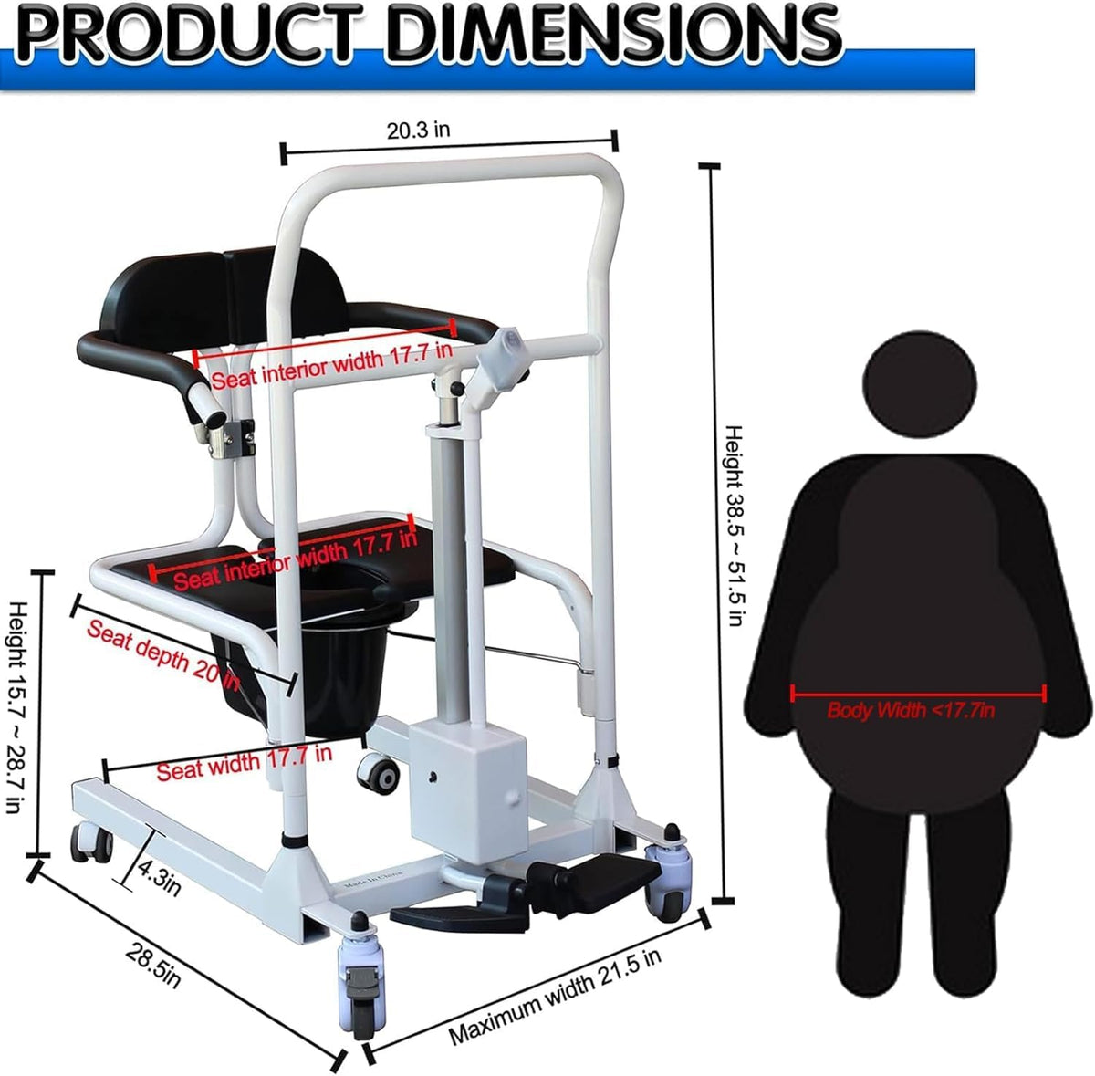 Electric Patient Lift Transfer Chair with 180° Split Seat and Bedpan B6759