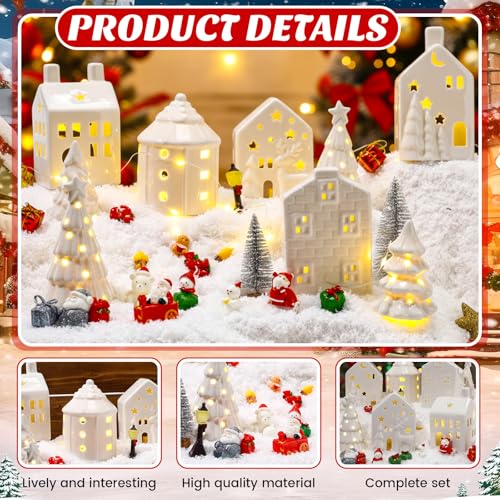 30 Pcs White Ceramic Christmas Village Set with LED Lighted Houses E622528