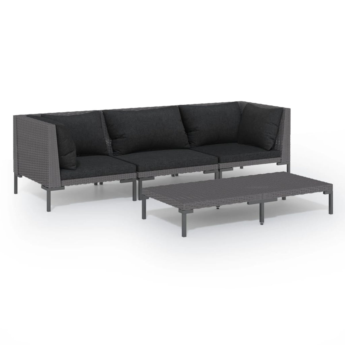 4 Piece Poly Rattan Outdoor Sectional Sofa Set with Cushions Steel Frame P7813