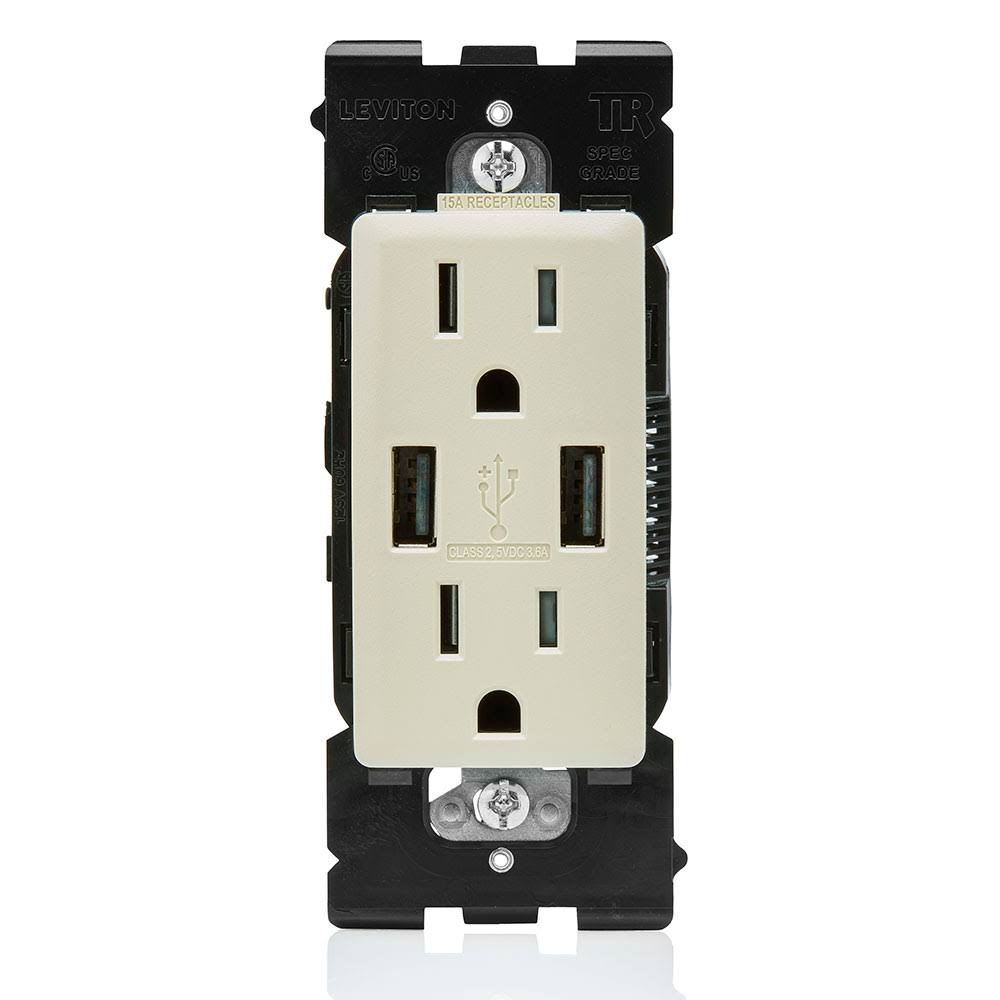 USB Charger/Tamper-Resistant Duplex Outlet, 15A-125VAC, Navajo Sand X9084