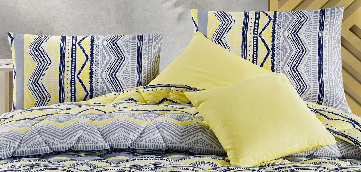 Blue & Yellow Geometric Cotton 9 Piece Bed in a Bag Comforter Set I29358
