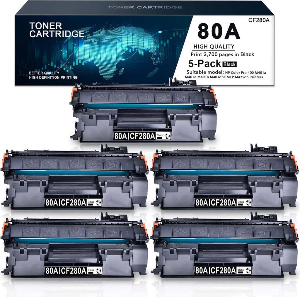 (5 Pack, Black) Compatible Toner Cartridge 80A N49474