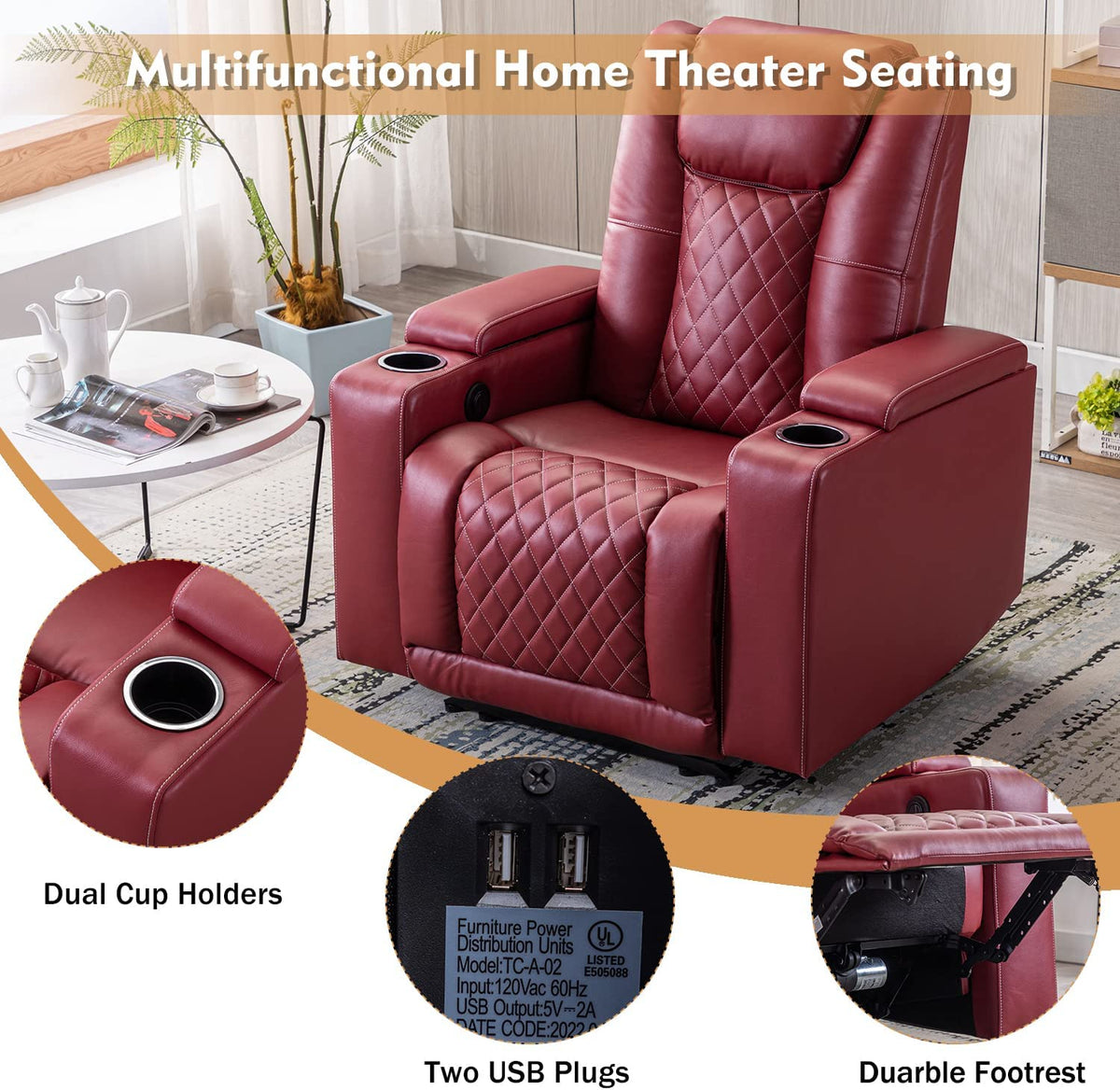 Power Recliner Chair Set of 3 PU Leather Black M85020