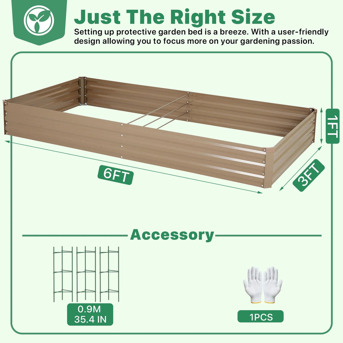Galvanized Raised Garden Bed 6*3*1 ft Rust-Resistant Metal Planter Box Brown P902