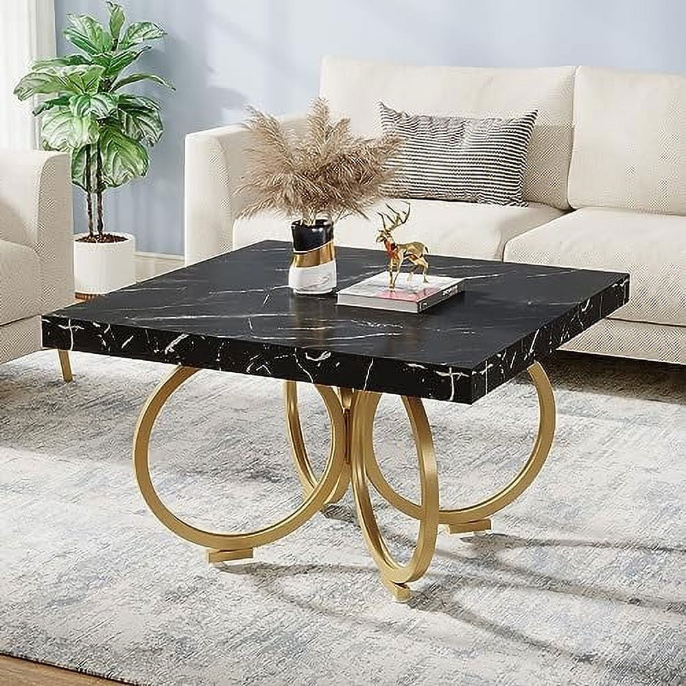 Black Square Coffee Table with Gold Geometric Frame I492770