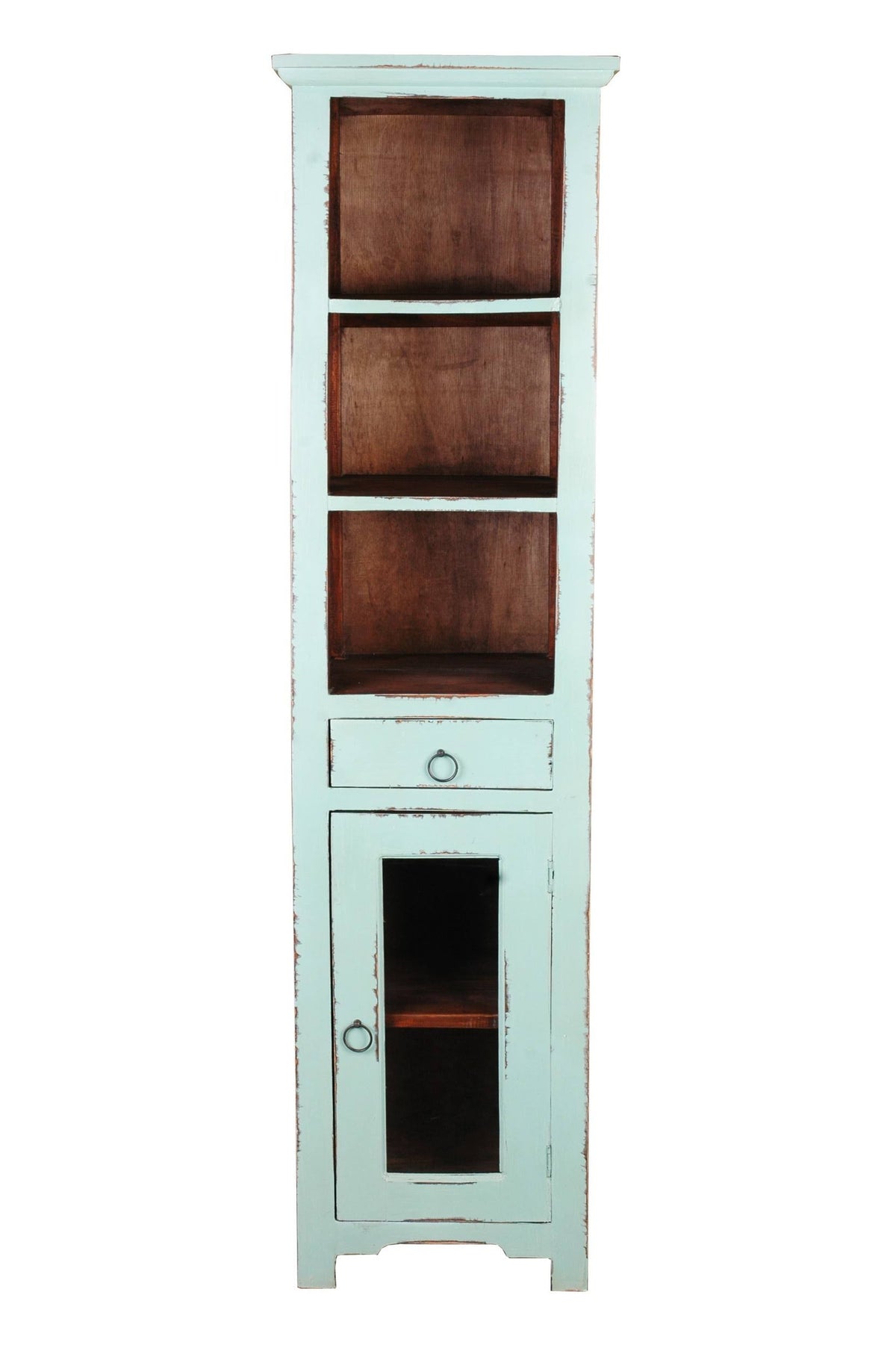 Tall Narrow Cabinet Teal Natural Raftwood A21603