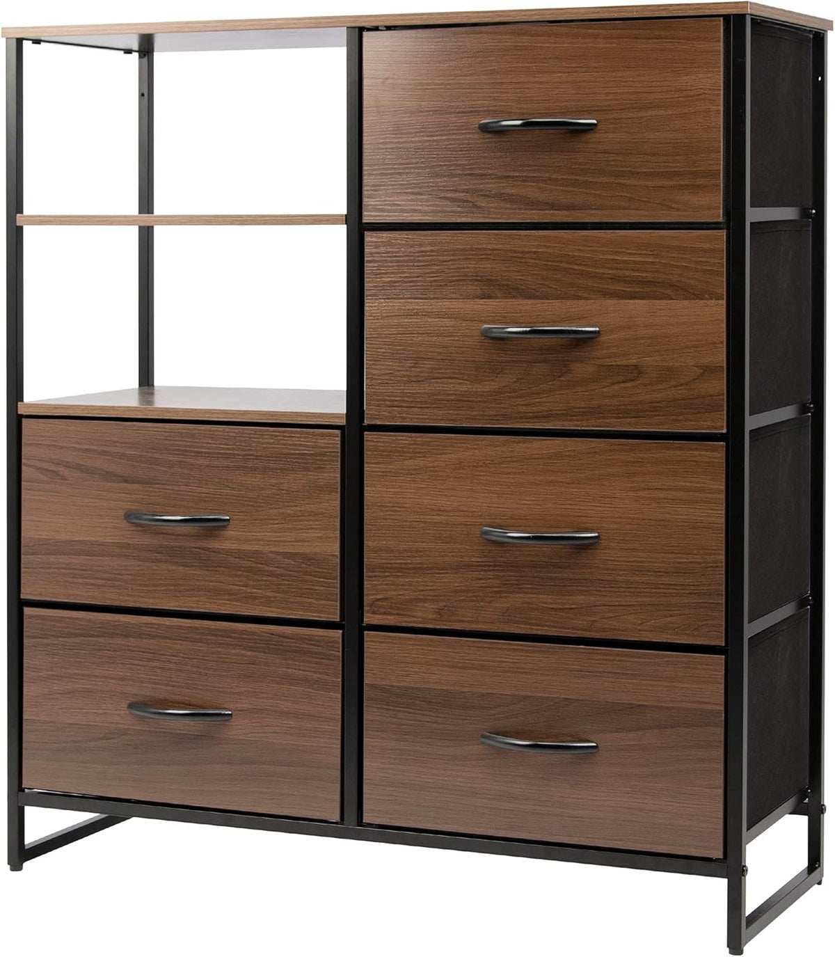 Industrial Rustic Brown Fabric 4 Drawer Storage Dresser with 2 Display Shelves P66428