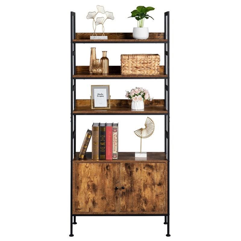 4-Tier Industrial Bookcase with Cabinets - Brown W1526