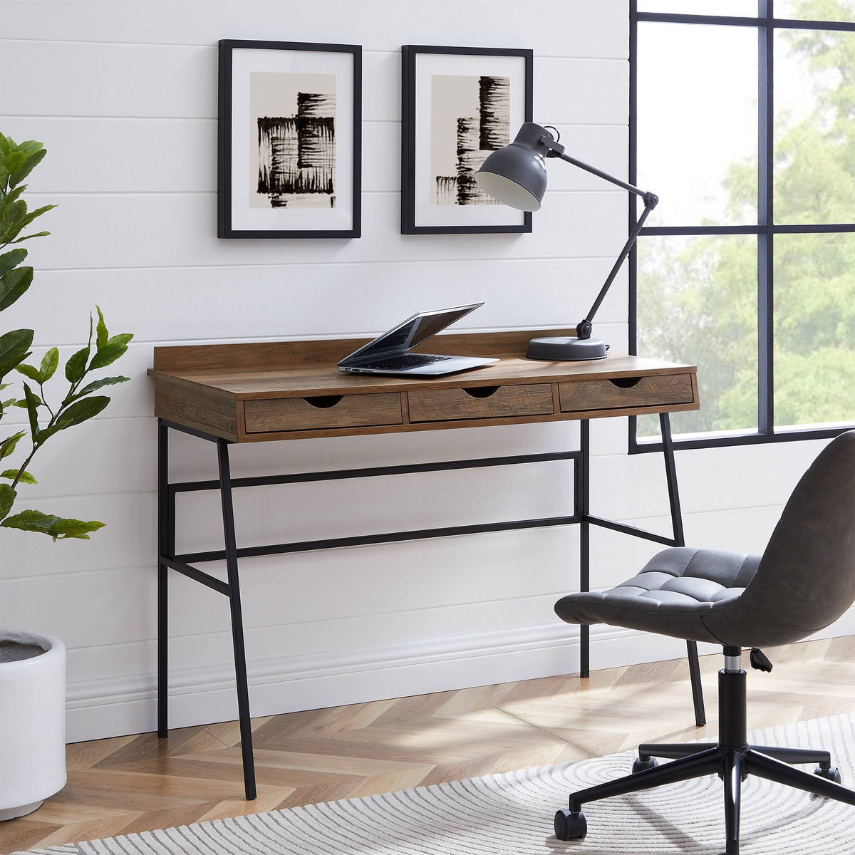 3 Drawer Reclaimed Barnwood Writing Desk A6505