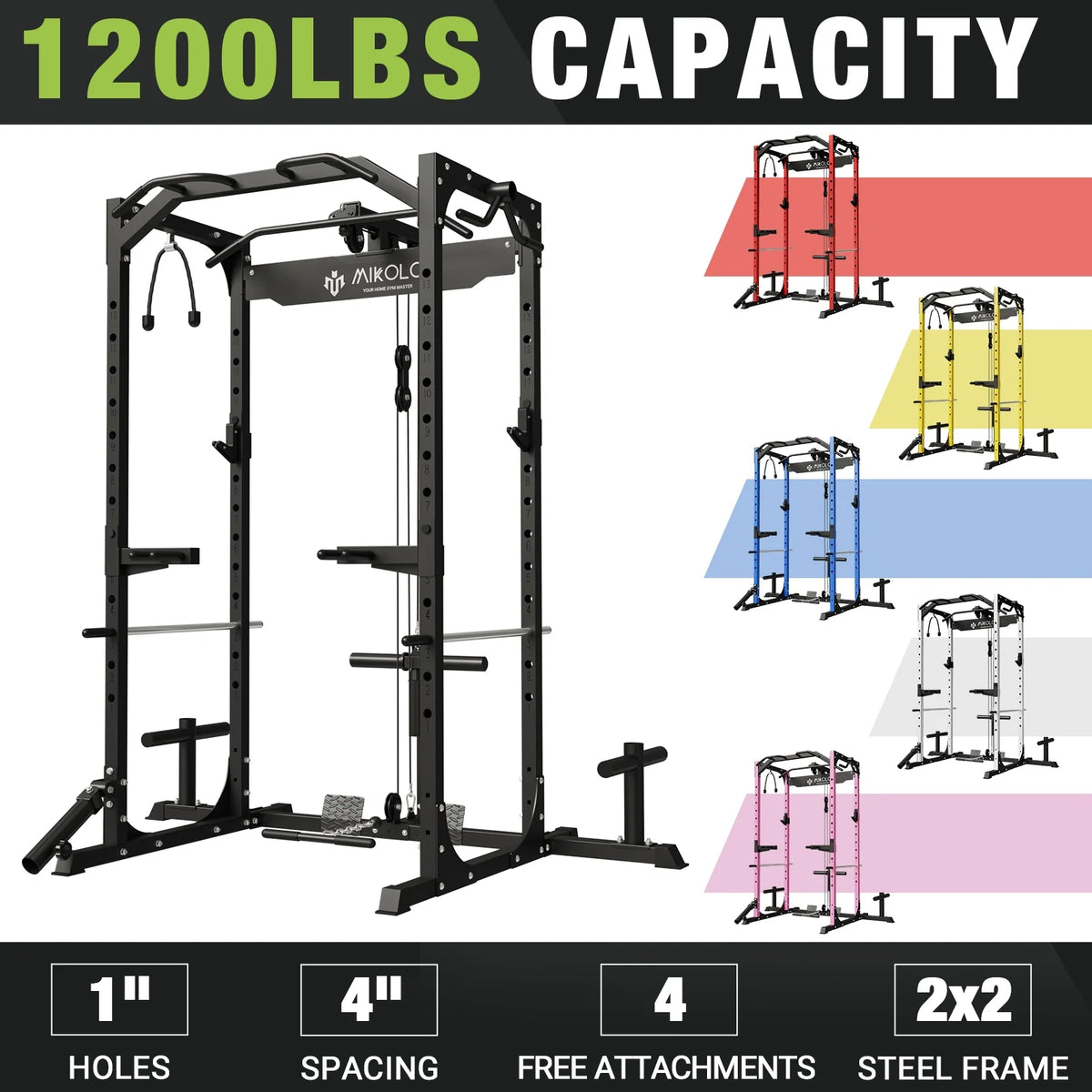 1200LBS Capacity Power Rack with LAT Pulldown System P7604