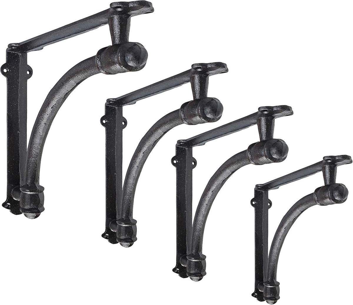 2 Pack Heavy Duty Large 9.6x1.7x9.6 inch Half Round Wall Shelf Bracket, Rustic Black Iron Finish U6141