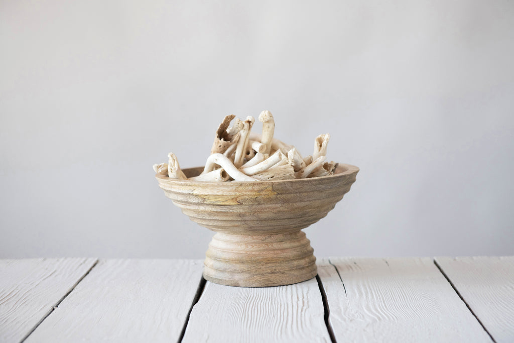 Ridged Mango Wood Footed Bowl V513