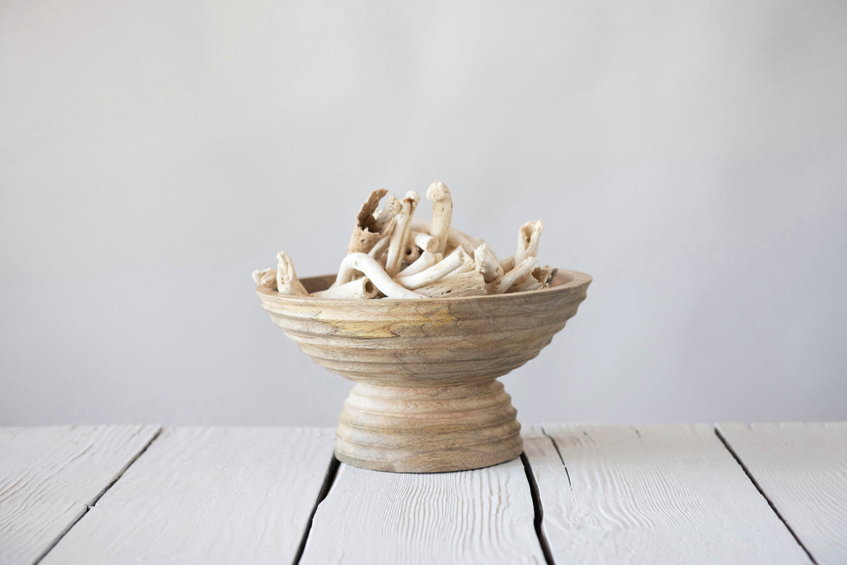 Ridged Mango Wood Footed Bowl V513