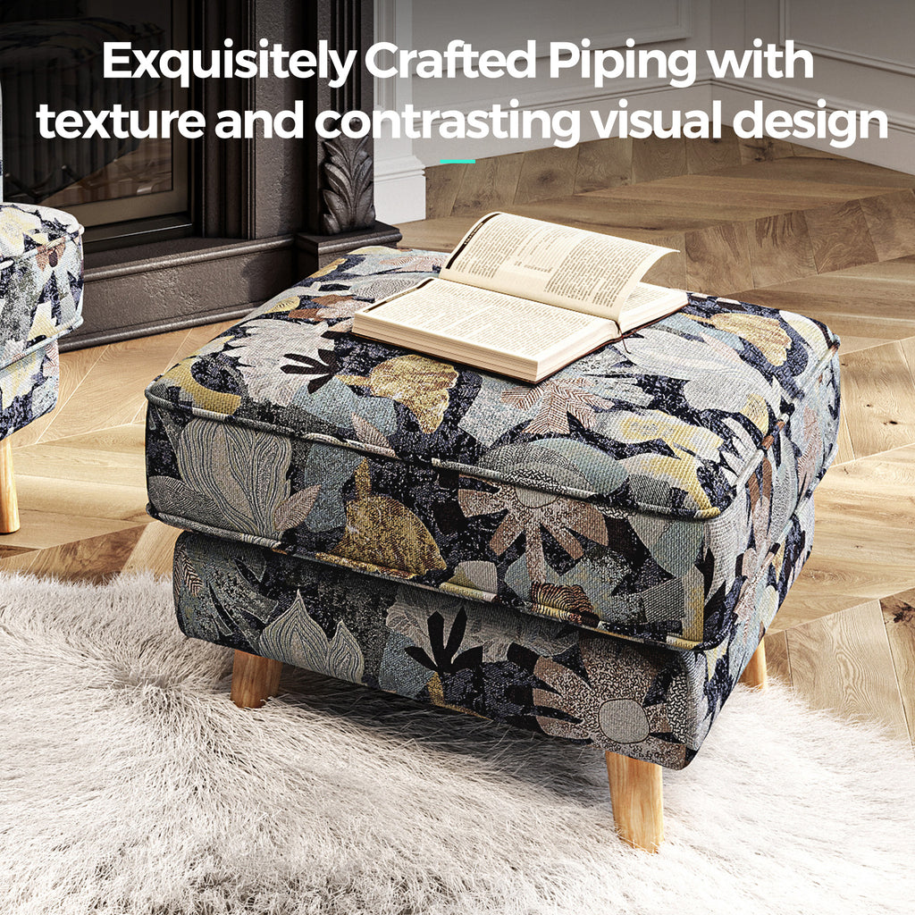 Accent Chair with Ottoman and Pillow, Wooden Leg Q163