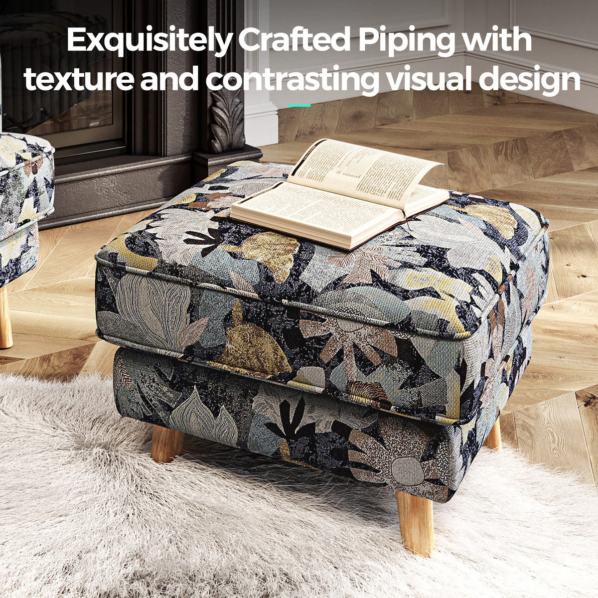 Accent Chair with Ottoman and Pillow, Wooden Leg Q163