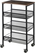 3-Tier Metal Mesh Rolling Kitchen Cart with Wood Cover Q33223