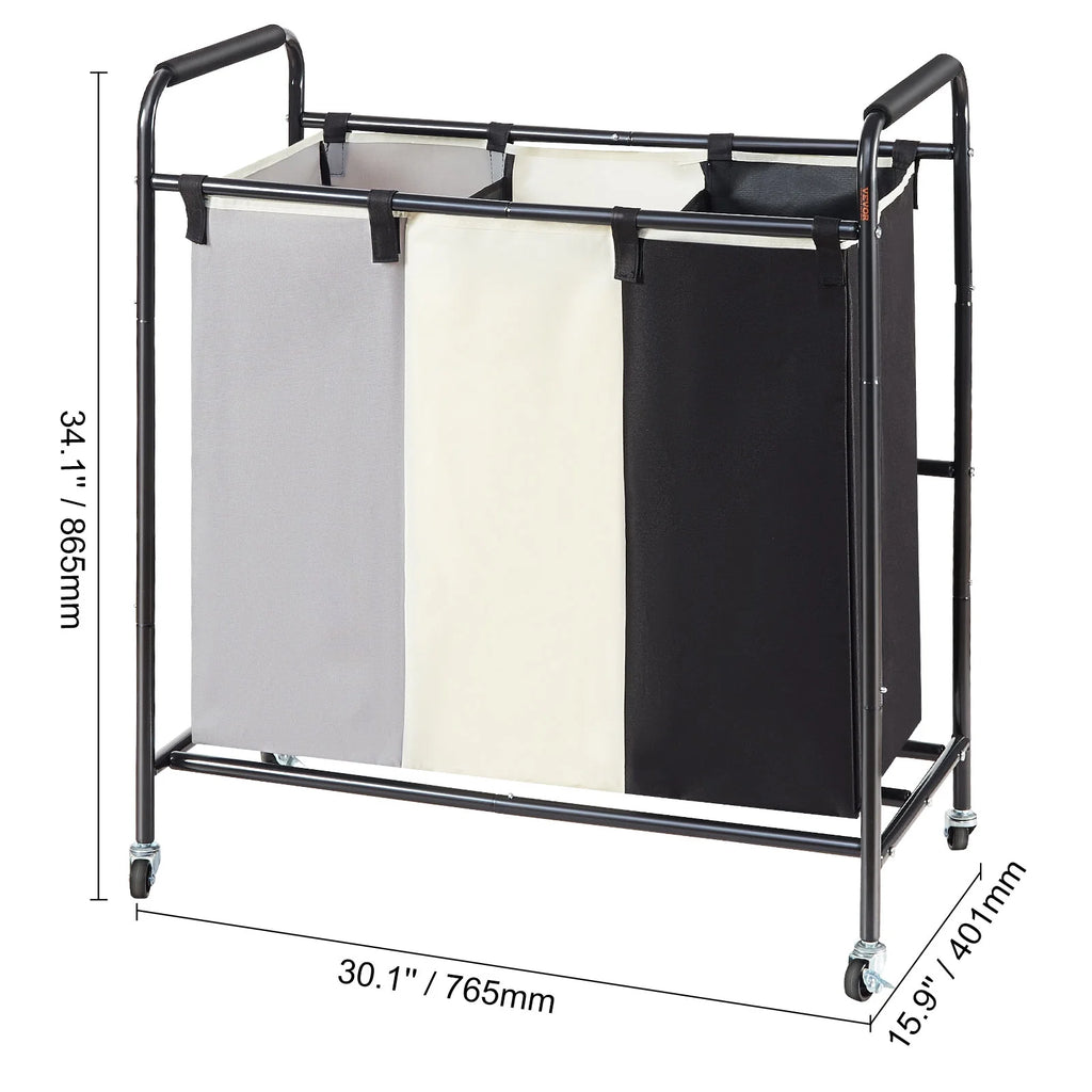 3-Section Rolling Laundry Sorter Cart with Wheels T790