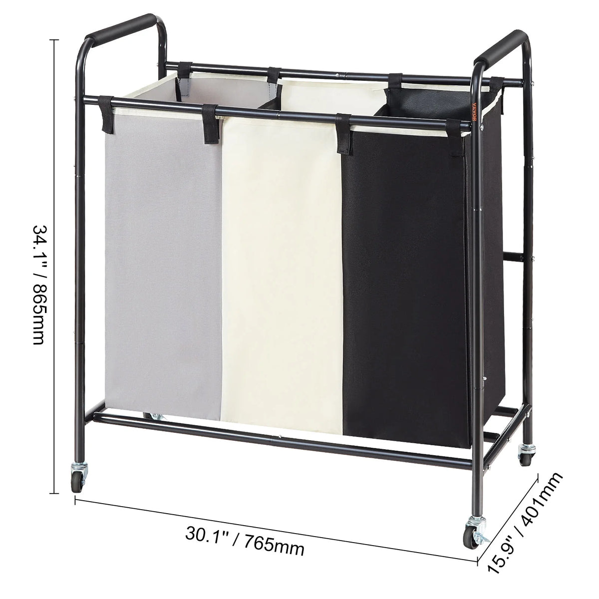 3-Section Rolling Laundry Sorter Cart with Wheels T790