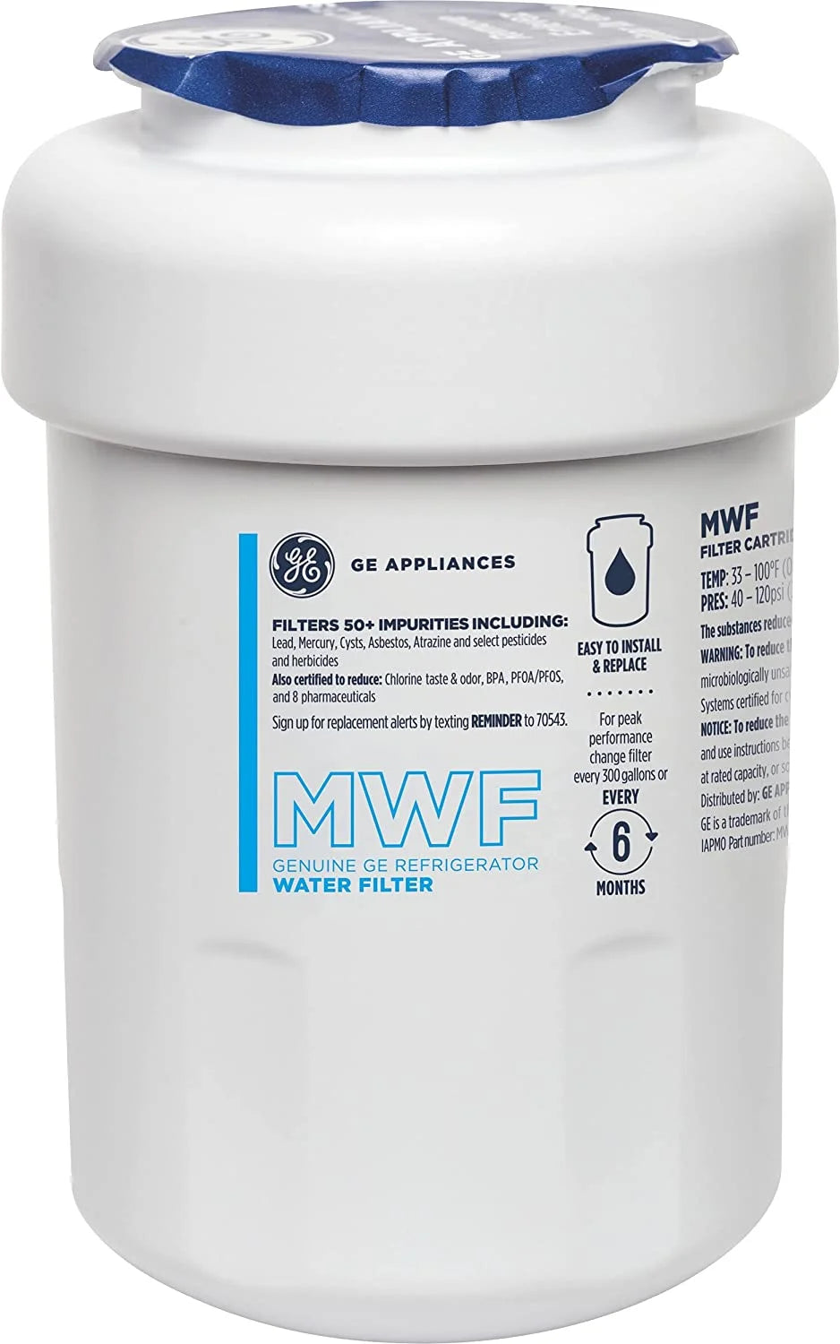 6 Pack MWF Water Filter Cartridge for GE Refrigerators S726