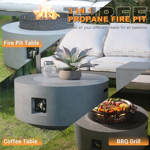 32 Inch 3-Piece Propane Fire Pit Table 65,000 BTU with Tank Side Table and Baking Sheet D828