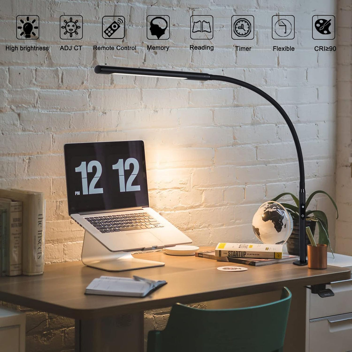 Black Swing Arm LED Desk Lamp with Remote Control R28951