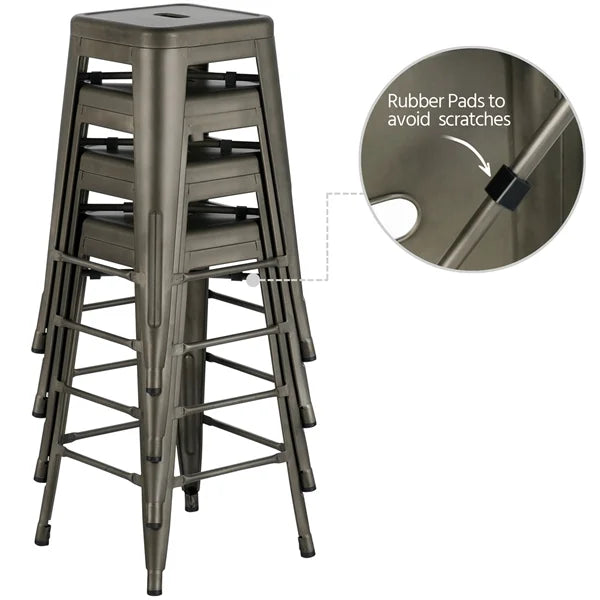 Set of 4 Gunmetal Gray Metal Bar Height Stools D660719