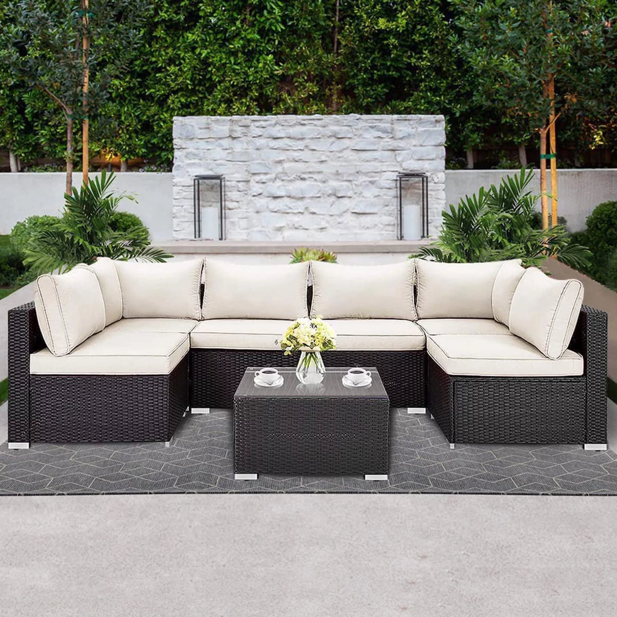 7 Pieces Patio Conversation Set with 6 Chairs and 1 Coffee Table U169813
