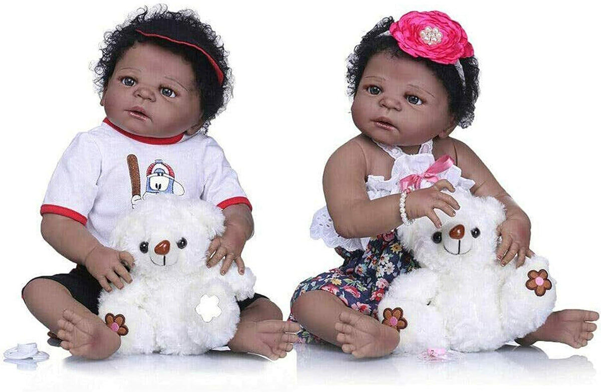 African American Twins Reborn Baby Dolls Silicone Vinyl Full Body Lifelike Waterproof Bathable Dolls Y687