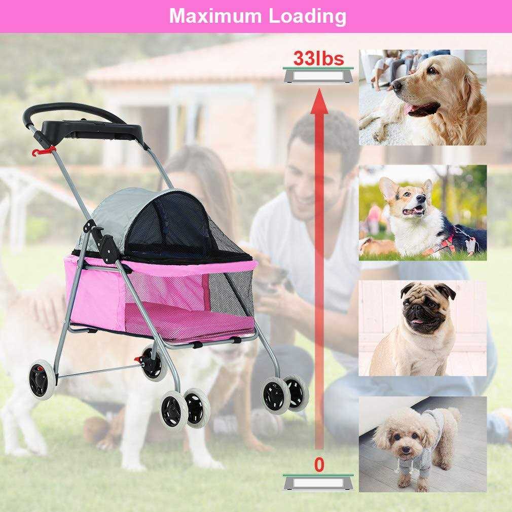 4 Wheels Folding Waterproof Pet Stroller with Cup Holder D1774