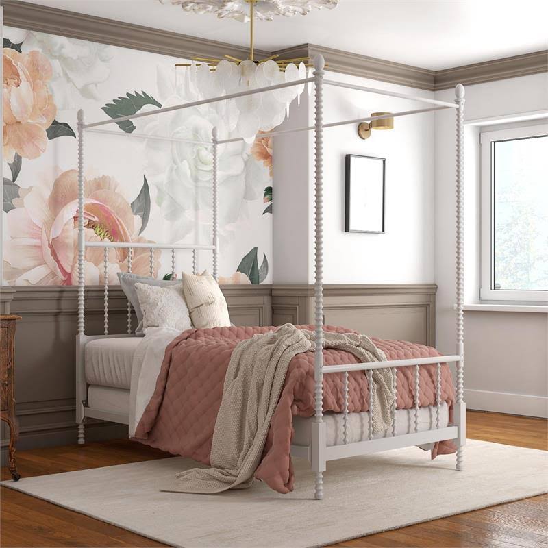 White Twin Size Metal Canopy Bed K7121