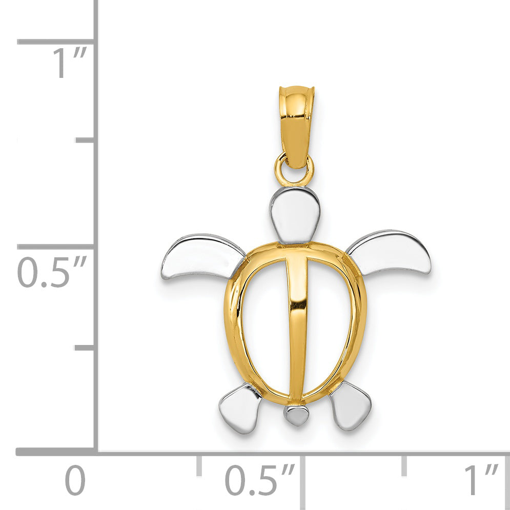 14K Two-Tone Gold Rhodium Plated Sea Turtle Pendant Necklace B496