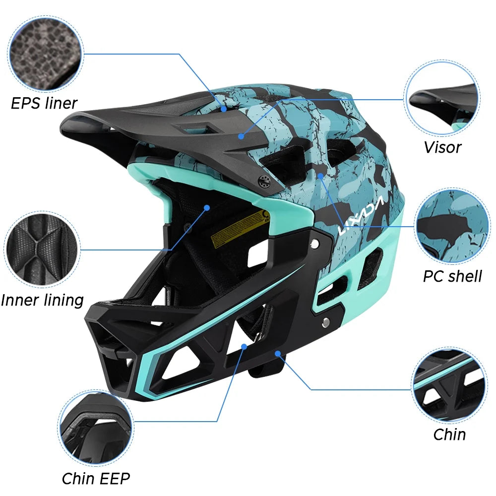 Full Face MTB Helmet with Visor, 59 61cm Head Circumference O811