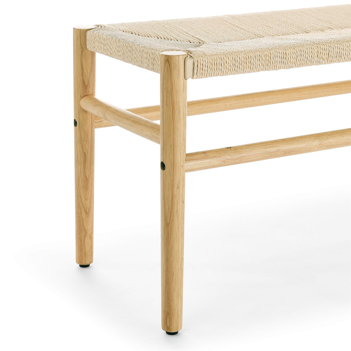 Indoor Entryway Bench with Paper Cord Ottoman, Rubber Wood Legs Y8790