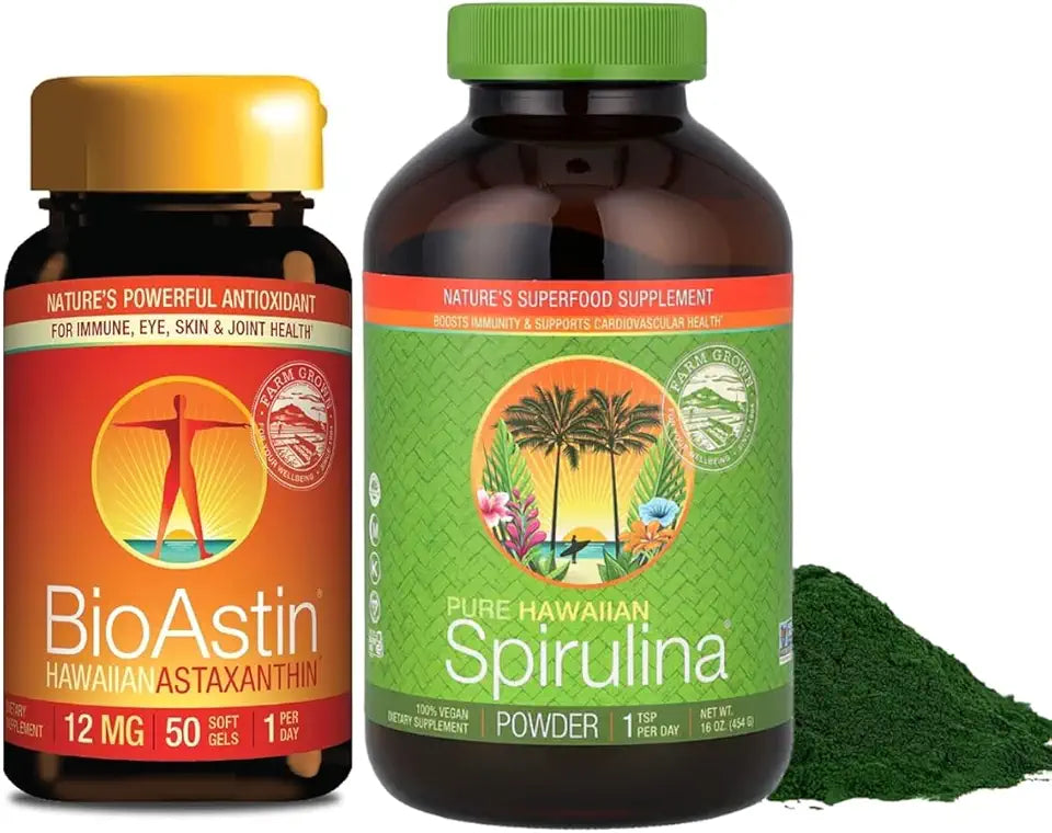 12mg Astaxanthin 50 Count + Spirulina Powder 16 oz Bundle T463