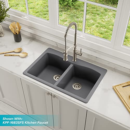 33” Dual Mount Single Bowl Granite Kitchen Sink in Black N284427
