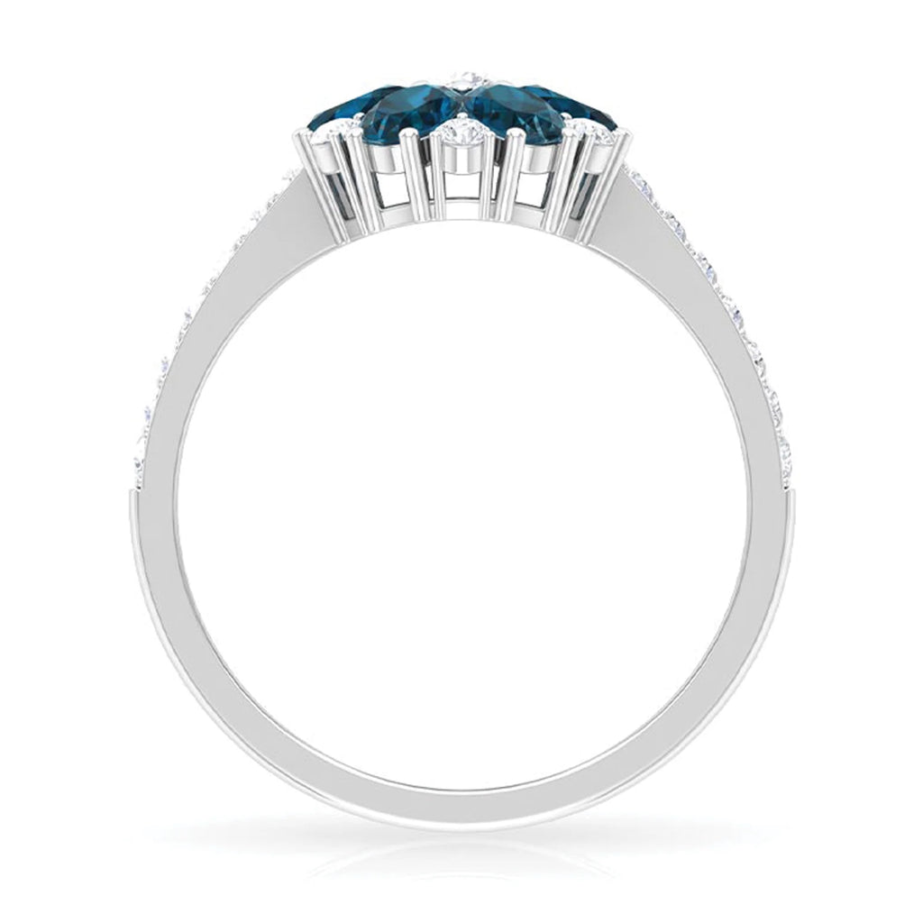London Blue Topaz Ring with Diamond, 925 Sterling Silver P3344
