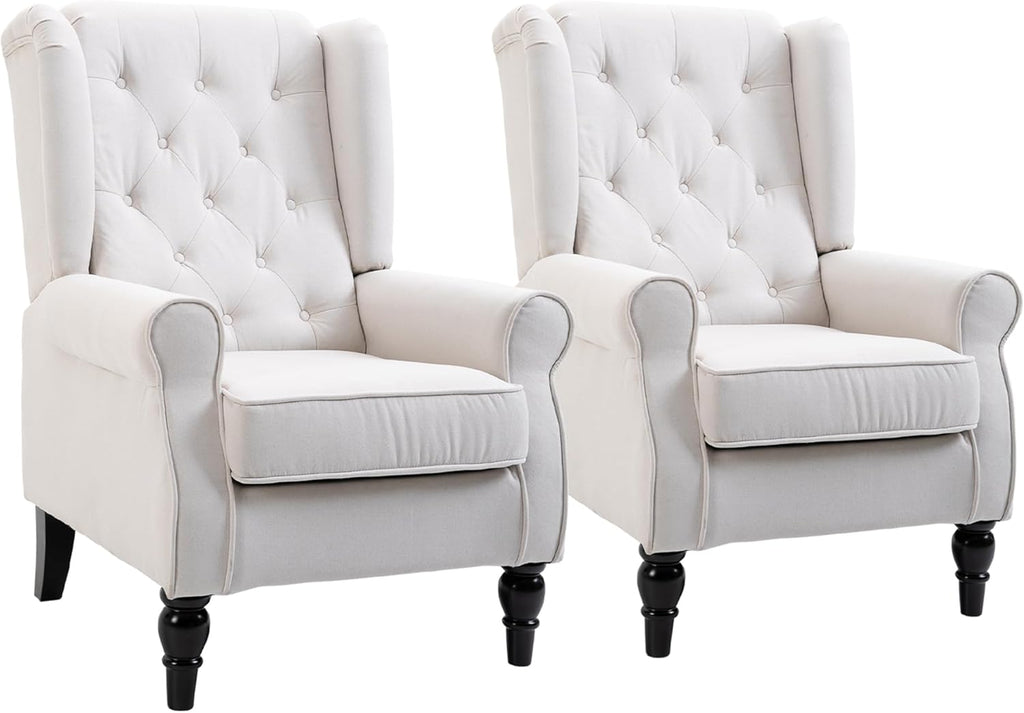 Cream White Button-Tufted Accent Chair Set of 2 J190