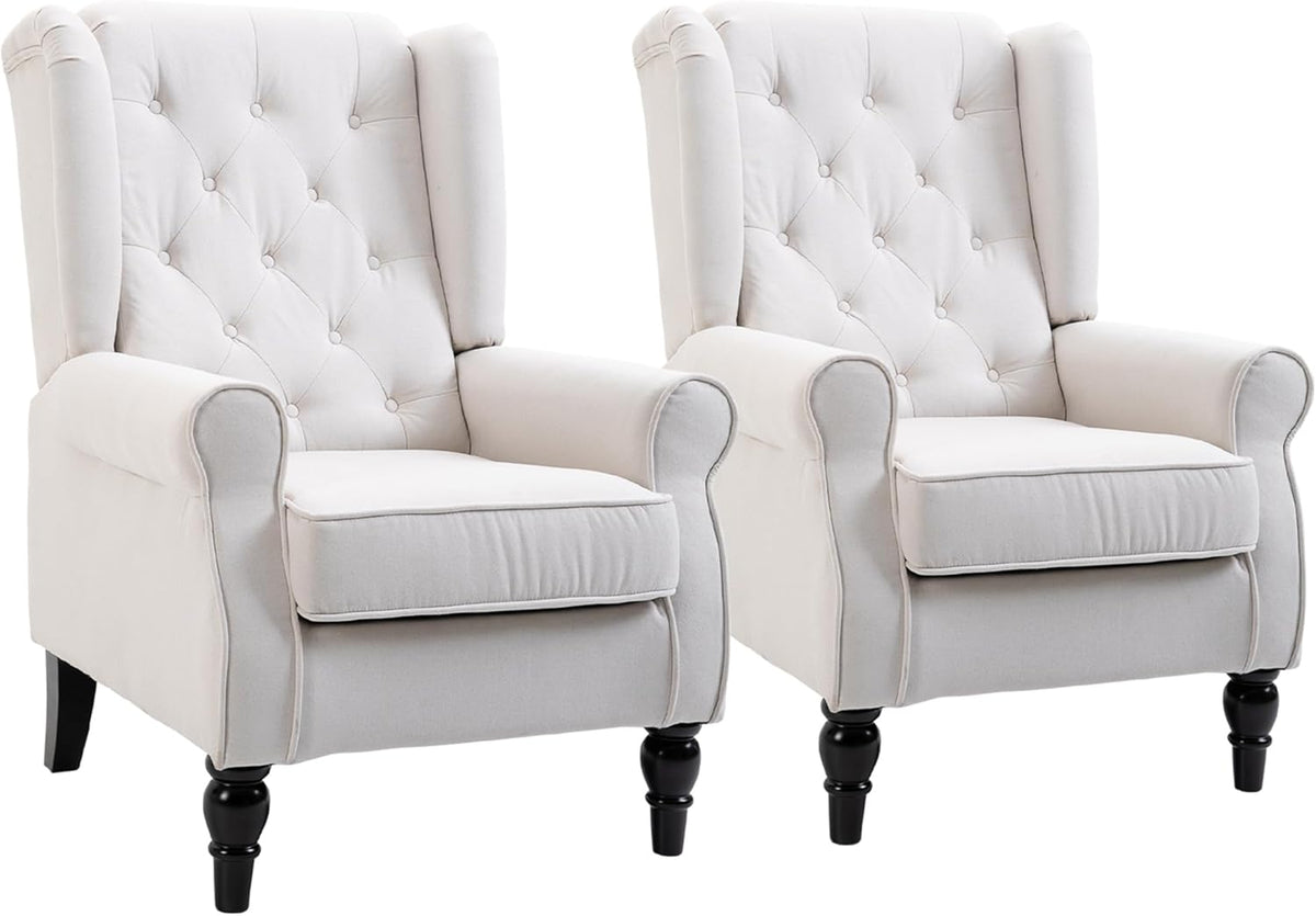 Cream White Button-Tufted Accent Chair Set of 2 J190