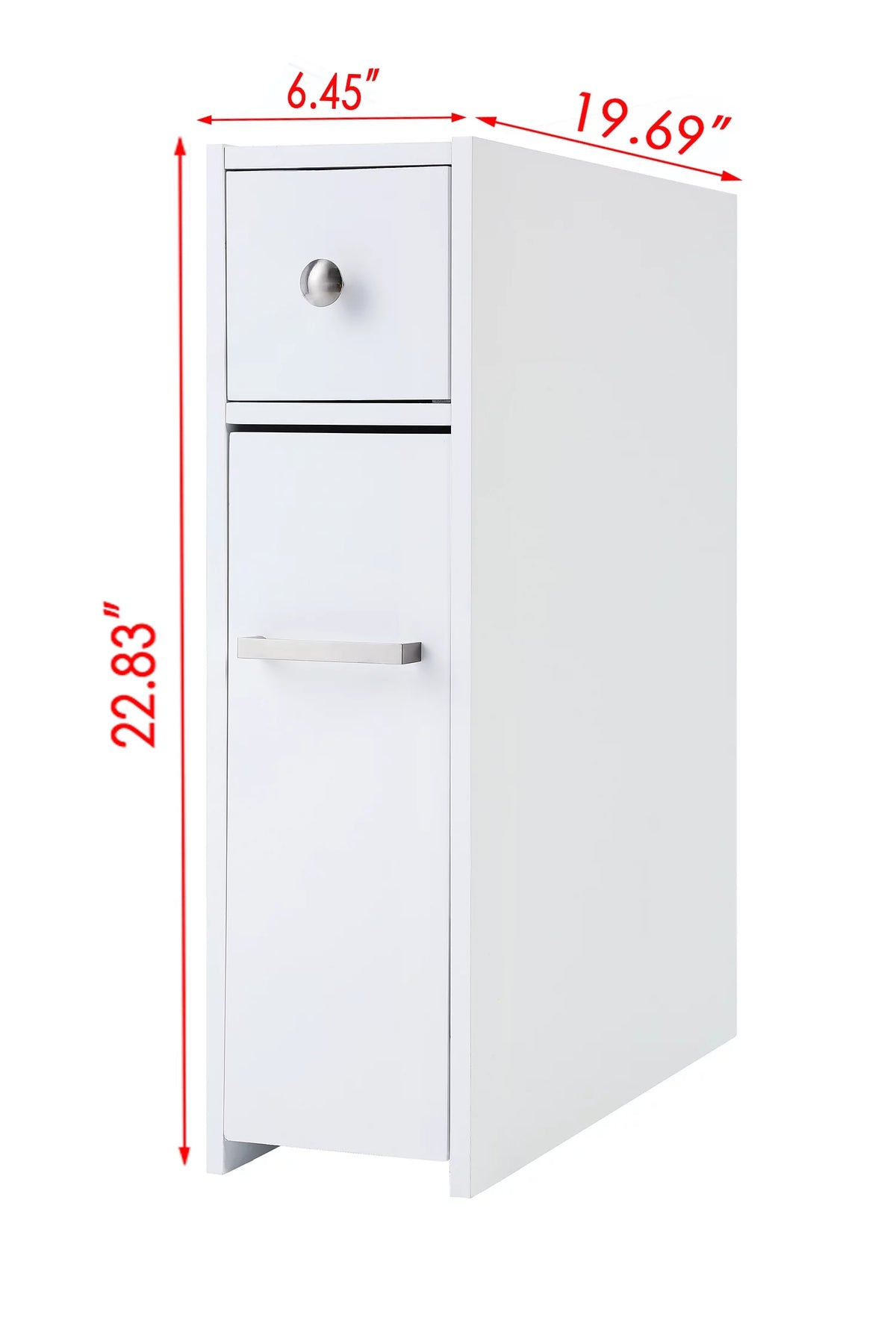 White Slim Bathroom Storage Cabinet with Toilet Paper Holder and Slide Out Drawer Y310