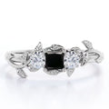 Three Stone Engagement Ring with Lab Grown Black Diamond and Moissanite W40572