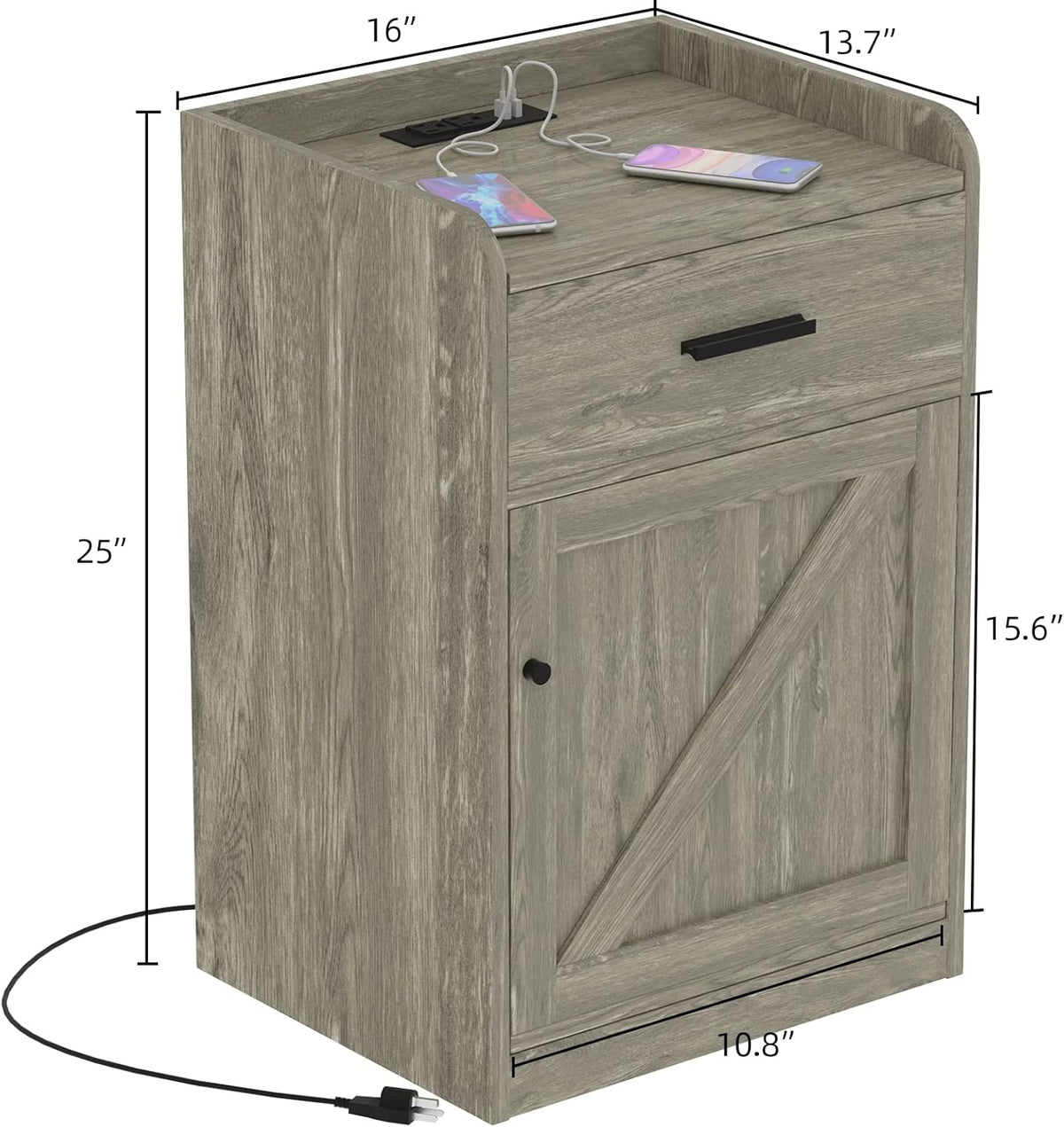 Walnut Wood Nightstand with Storage Drawer set of 2 T552695