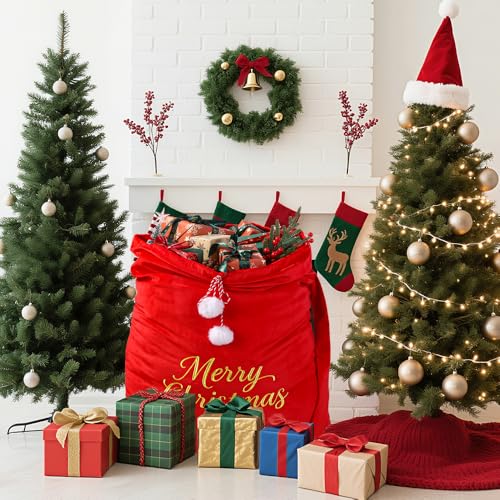 Large Velvet Christmas Santa Bags with Drawstring H479