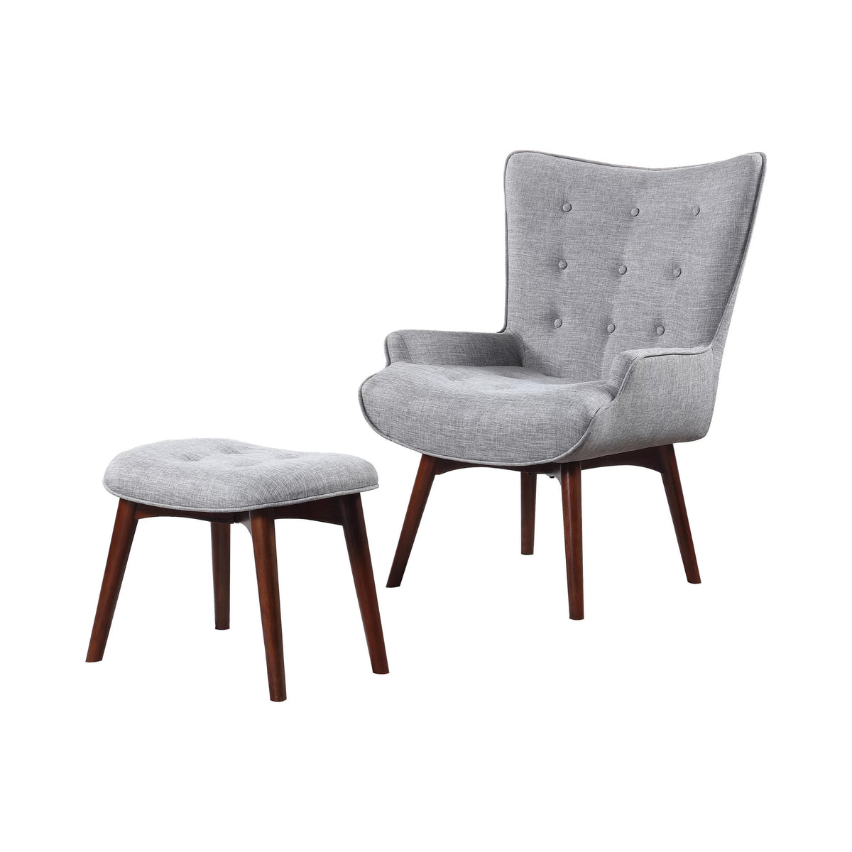 Grey and Brown Upholstered Accent Chair with Ottoman D1617