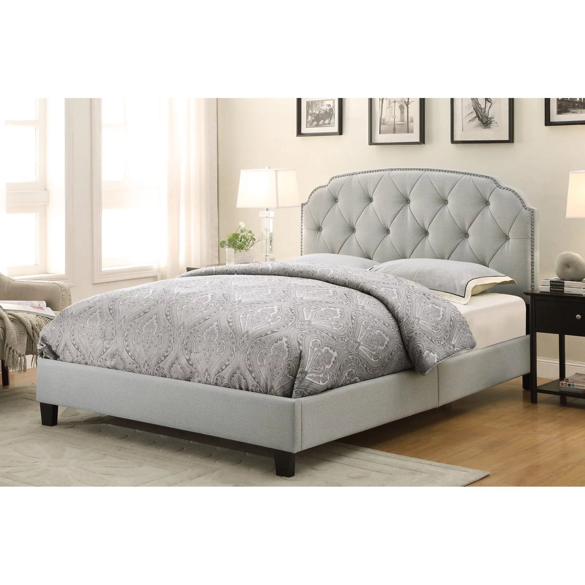 King All-In-One Shaped Corners Upholstered Bed E810