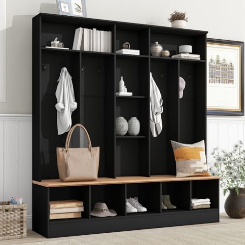 White Hall Tree with Shoe Storage Bench and Coat Rack T120