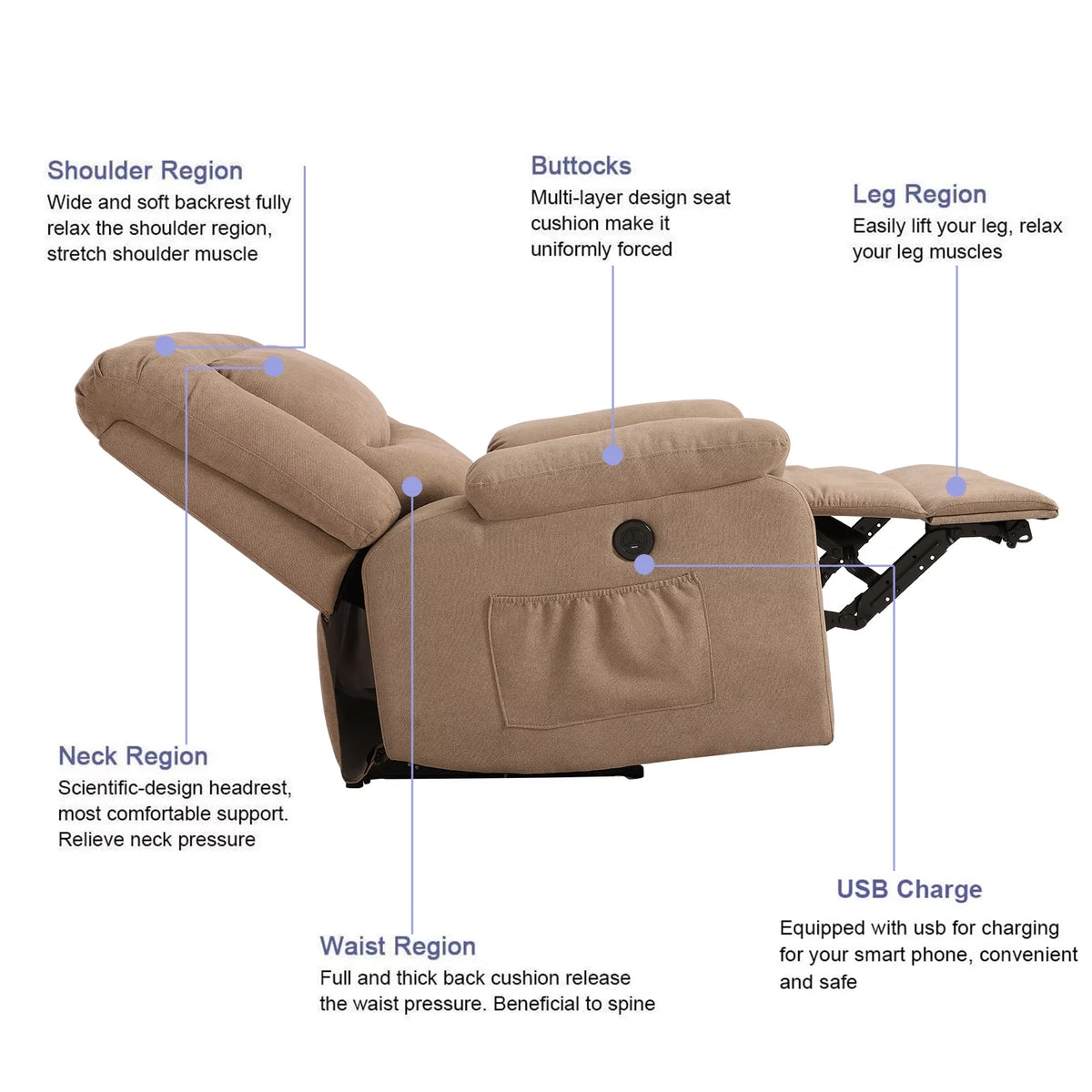 Fabric Electric Recliner Chair with USB Charge Port E392