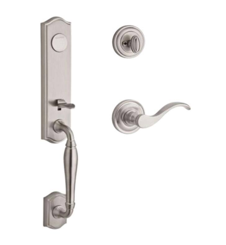 Matte Antique Nickel Handleset with Left Handed Curve Lever and Traditional Round Rose H426934